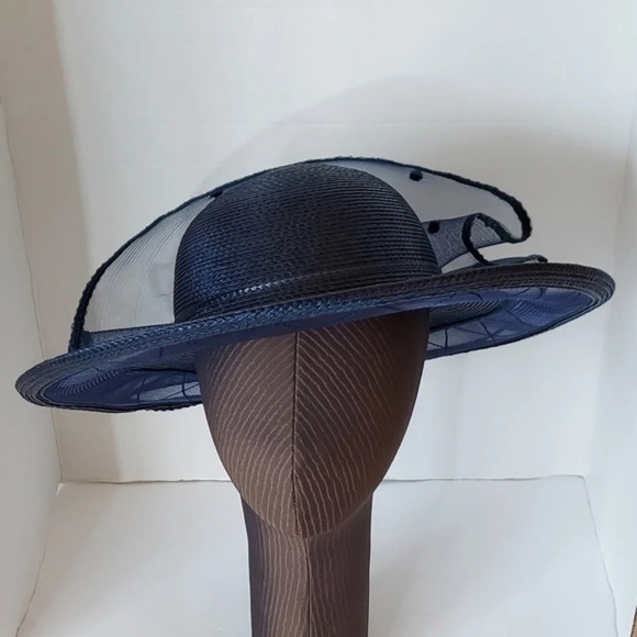 Kentucky‎ Derby Vintage Lord & Taylor Navy Blue Olefin Wide Brim Hat main image 11